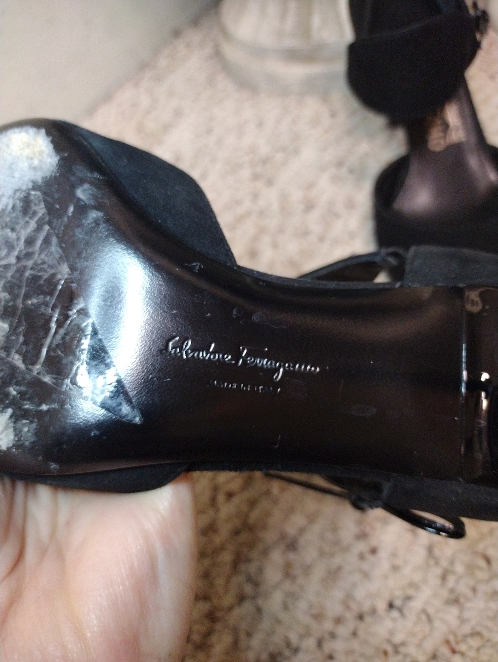Salvatore Ferragamo Brigida Vintage Black Suede/Patent Leather Pointed Toe Pumps - Picture 7 of 9